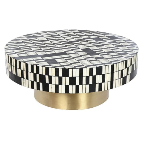 Round coffee table in black and white marquetry