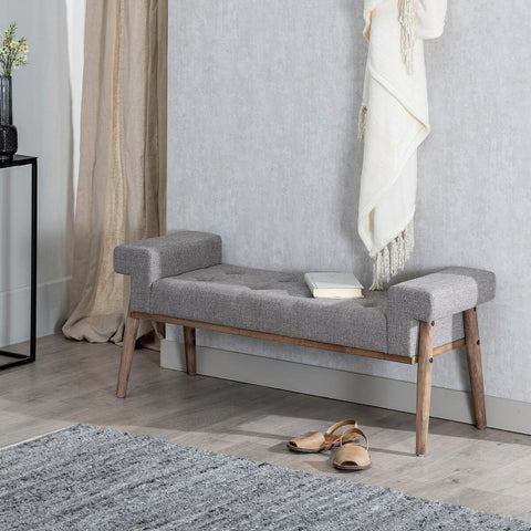 Nordic Design Bench in Wood and Gray Fabric