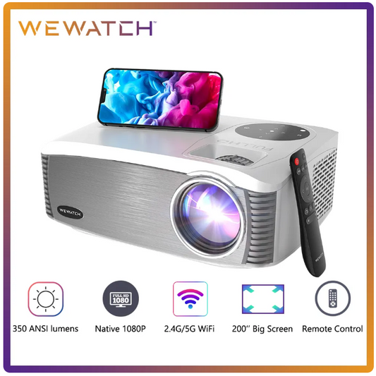 Mini Proyector, WEWATCH V10 Pro Proyector WiFi Bluetooth, Proyector  Portatil 1080P 