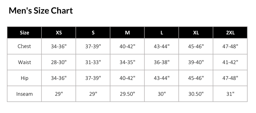 Vena Men's Scrub Top Size Chart