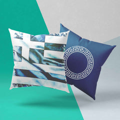 Design Drapeau Grec - Coussin Grèce en aquarelle bleue