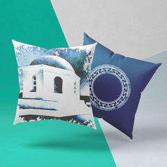 Design Chapel - Coussin Grèce en aquarelle bleue