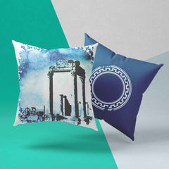 Design temple ruins - cushion Greece in blue watercolor