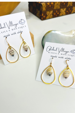 striped nassa shell drop earring