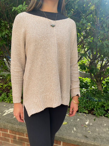 Global Village Kailua taupe wide neck sweater