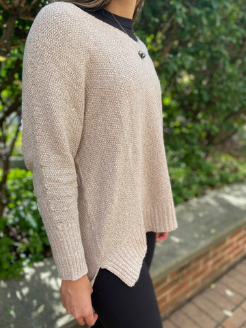Global Village Kailua Taupe wide neck sweater side view