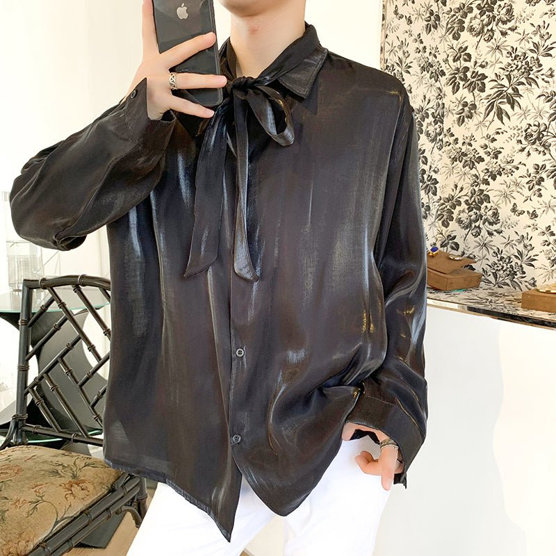 サテンリボンタイモードシャツ mf2030【韓国メンズファッション通販