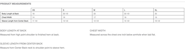 Sizing Chart For T-Shirt