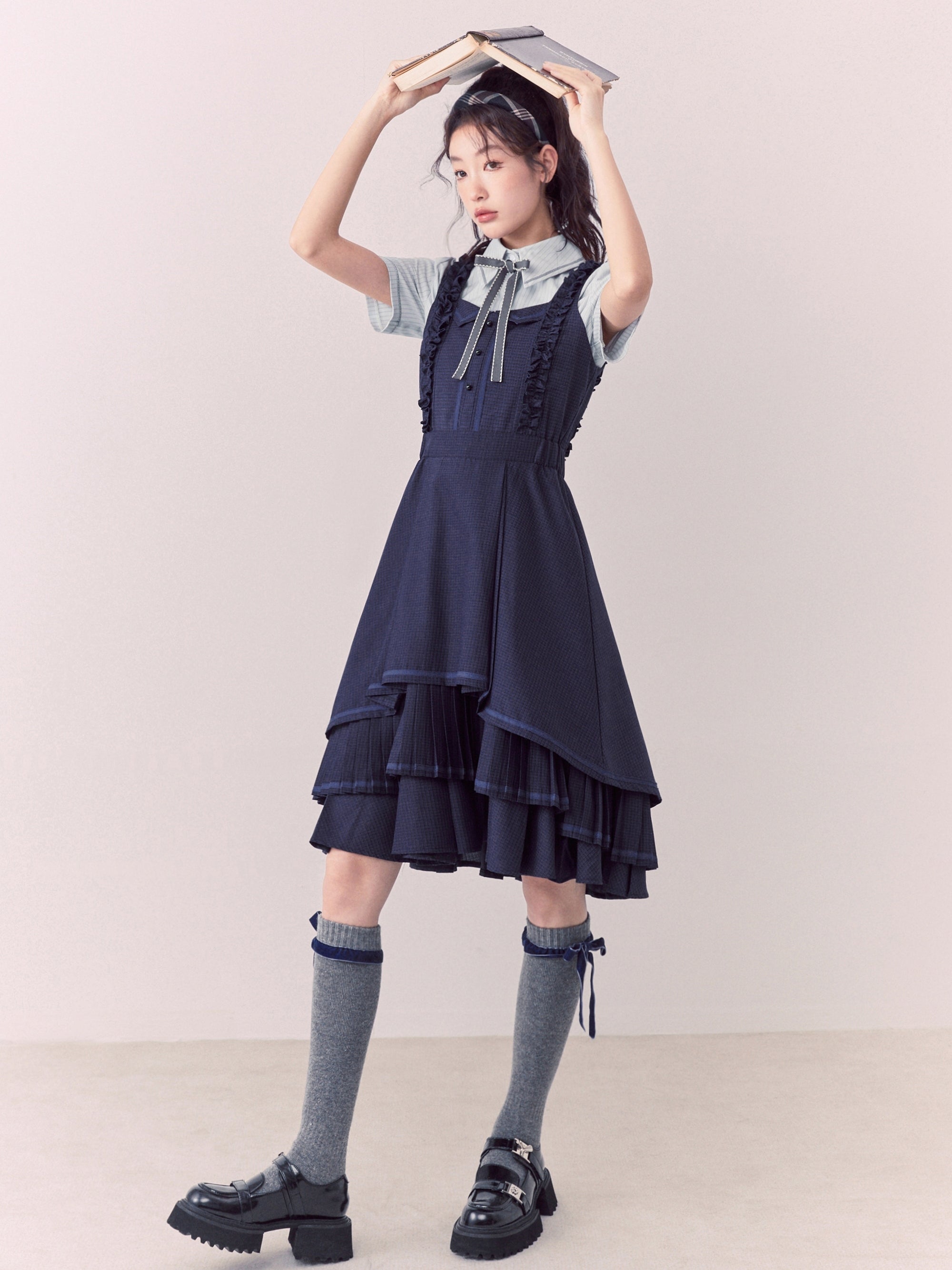 Checked Tiered Balloon Girly One-piece – ARCANA ARCHIVE