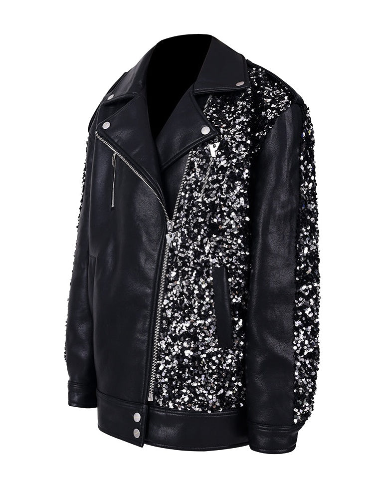 Sequined Stars Loose Leather Jacket - PINKSPINK – ARCANA ARCHIVE