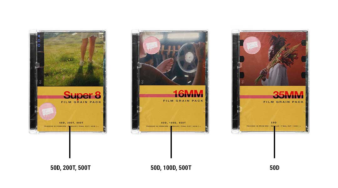 Super 8 Film Grain Package sensitivity, 16mm Film Grain Pack Sensitivity, 35mm Film Grain Pack Sensitivity