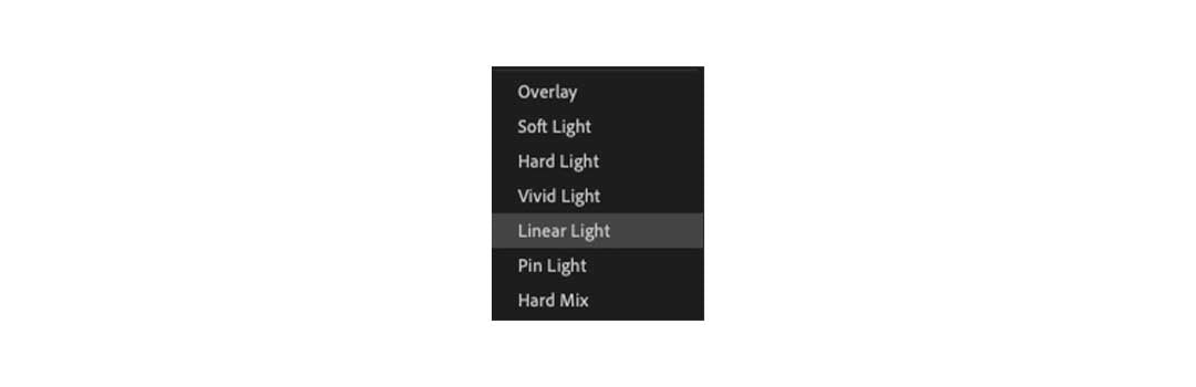 A selection of blending modes in Adobe Premiere Pro with Linear Light selected for best results with Film Grain Overlays