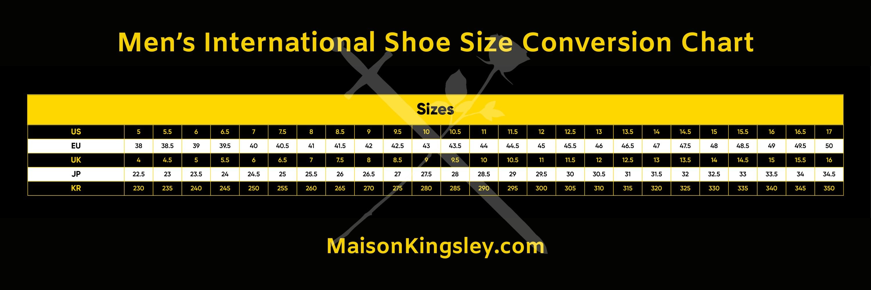 Men's International Shoe Size Chart