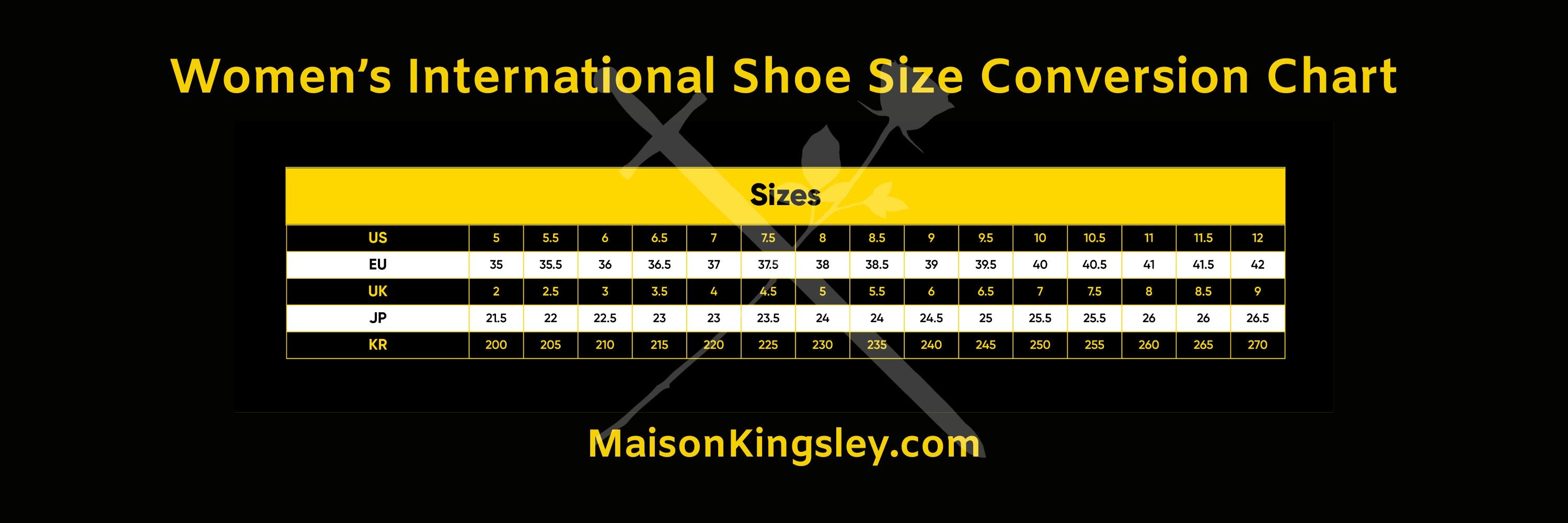 Women's International Shoe Size Chart