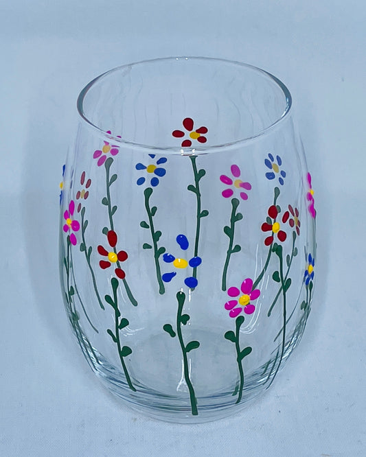 Spring Flowers Hand Painted Wine Glasses, Set Of 4