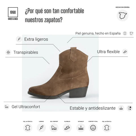 Botín estilo cowboy de piel para mujer taupe Lery