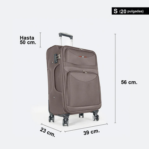 Maleta de viaje blanda extensible 56cm/66cm/76cm/86cm, 10kg/15kg/20kg/23kg, de tela poliéster Pissa Marrón
