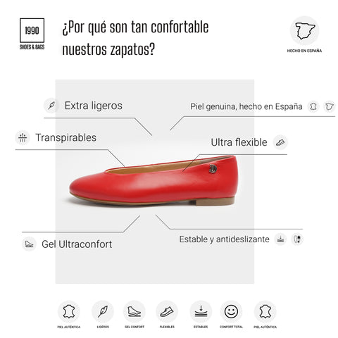zapato plano de piel rojo caracteristicas