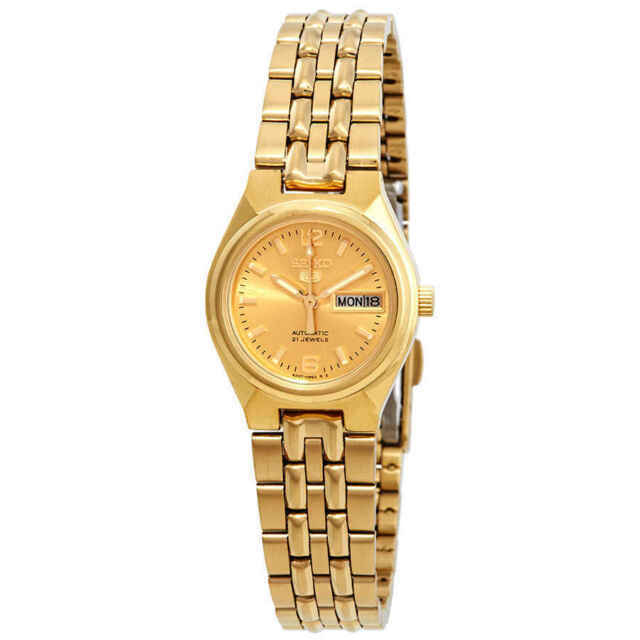 NEW Seiko 5 All Gold Stainless Steel Women's Automatic Analog Dress Wa - US  SPORT WATCHES INC