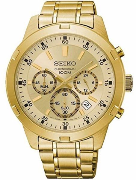 New Seiko Sports Chronograph Gold Dial Men's Watch - US SPORT WATCHES INC
