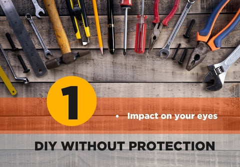 DIY without protection with tools on a wooden background