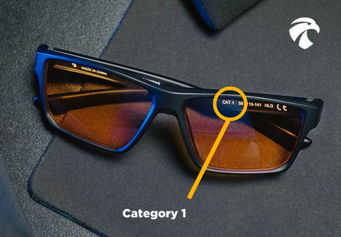 A pair of category 1 sunglasses with markings