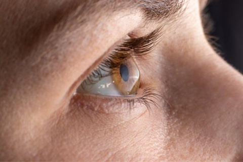 blue light pharmacy close up of eye