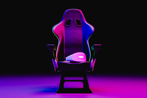 image of a gaming chair backlit in purple