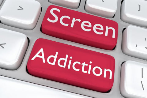 keyboard showing words "Screen addiciton"