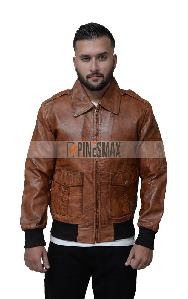 Johnson Brown Bomber Leather Jacket, Winter Leather Jacket