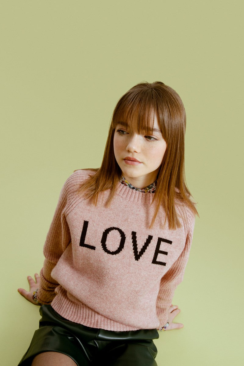 Knit Sweater - Light Pink LOVE