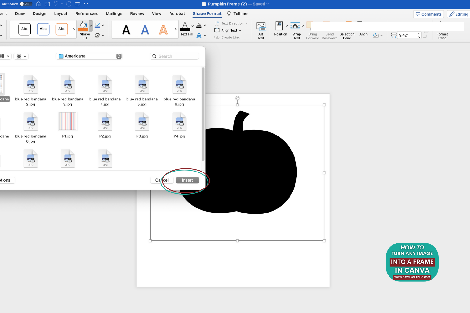 Click on the pumpkin shape and then choose Shape Format at the top of the tool bar.