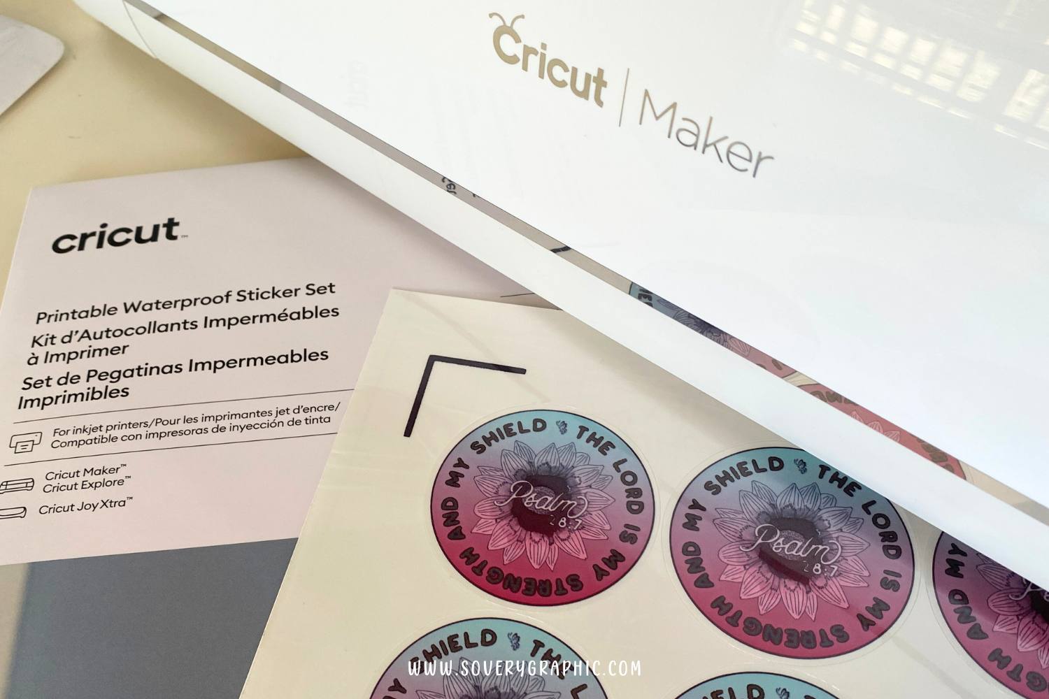 Cricut Stickers made with Printable Waterproof Vinyl Sticker Sheets and the Maker