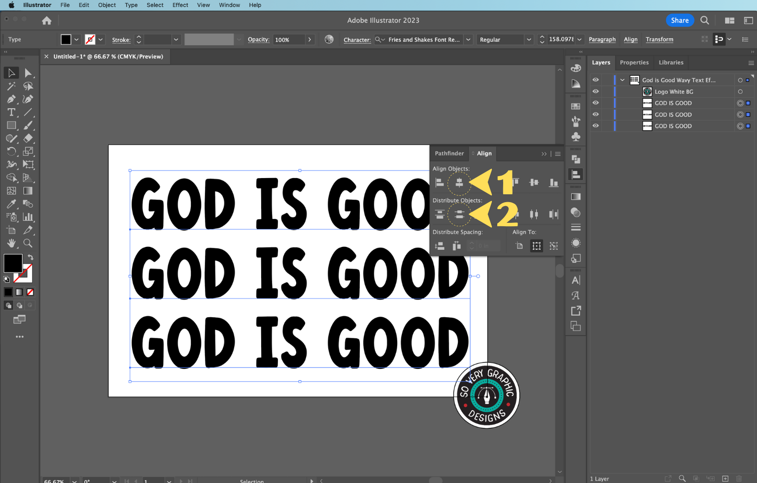 How to Create Wavy Text Retro Effect in Illustrator - So Very Graphic Design Tutorial c