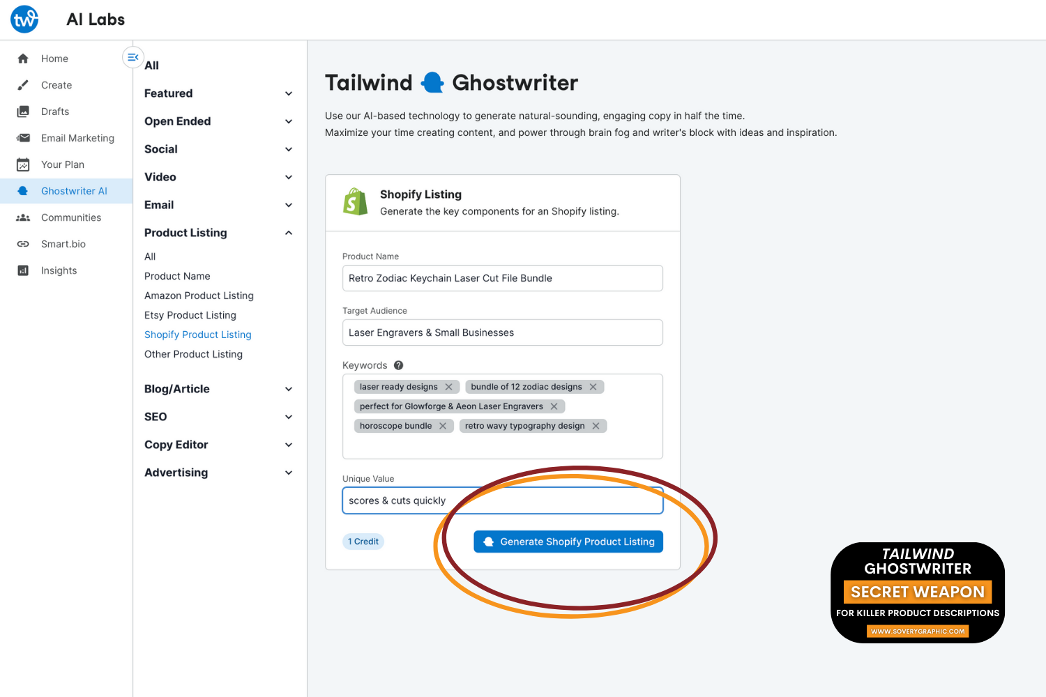 Tailwind Ghostwriter: Your Secret Weapon for Killer Product Descriptions for Shopify Listings
