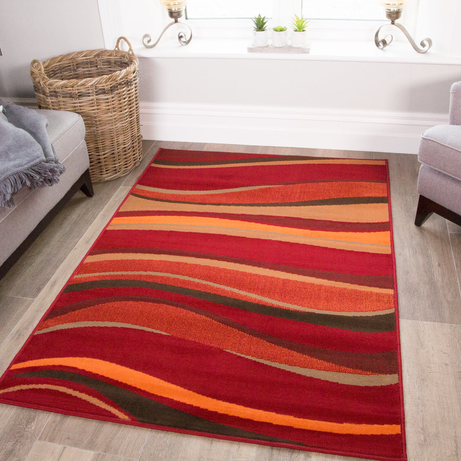 Red Waves Living Room Rug - Milan - 60cm x 110cm