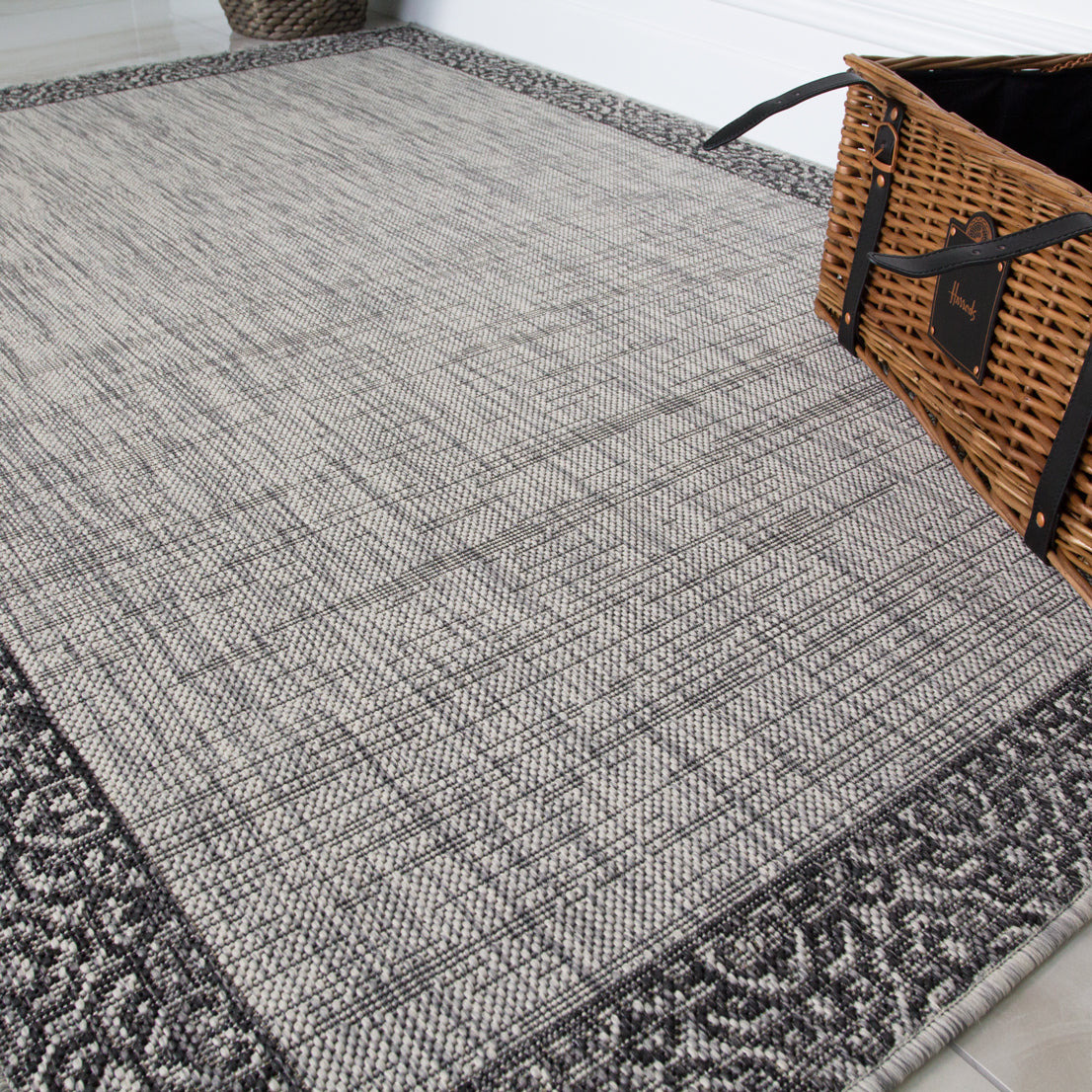 Grey Bordered Indoor Outdoor Rug - Habitat - 80cm x 150cm