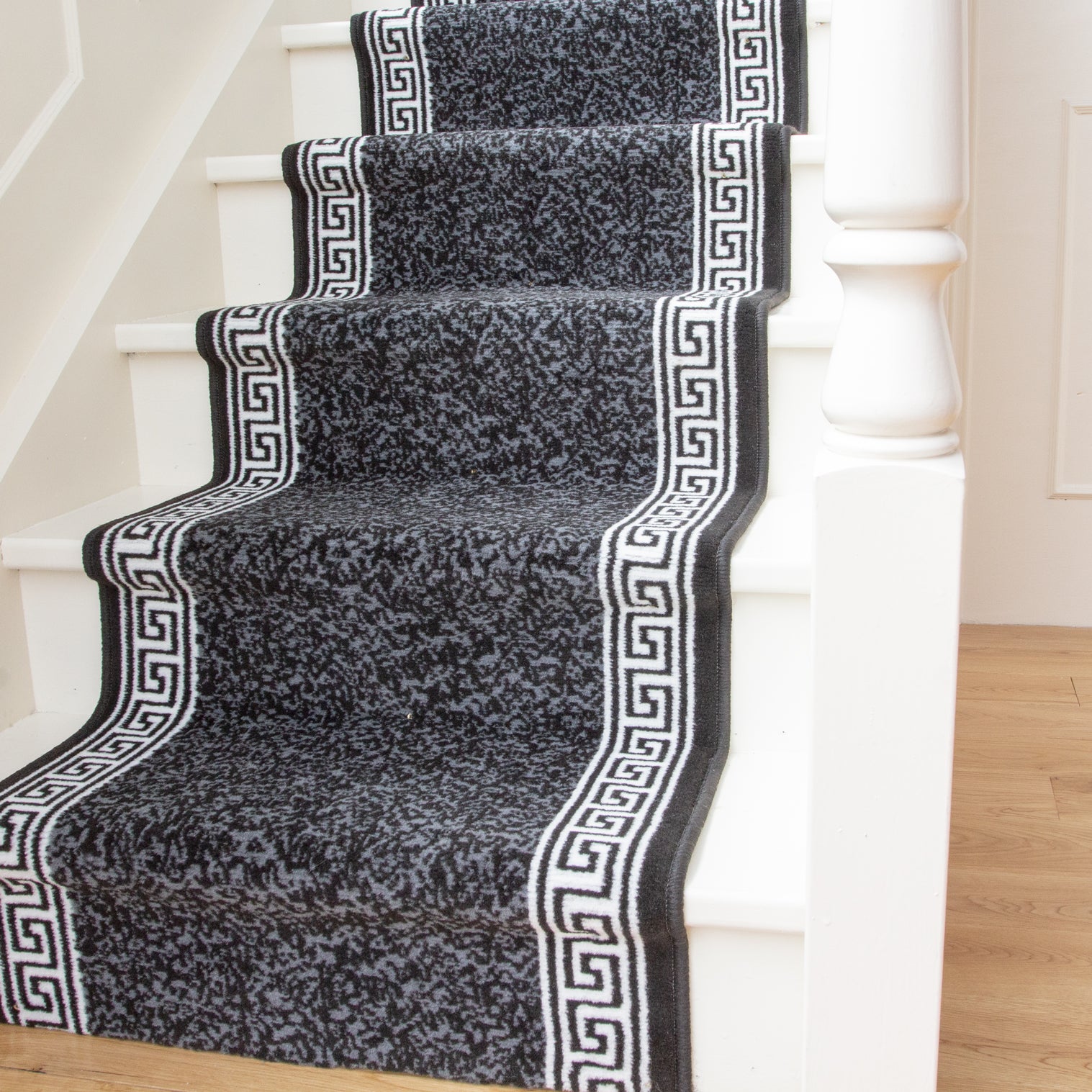 Black Border Stair Carpet Runner | Cut to Measure	| Scala | Black | M