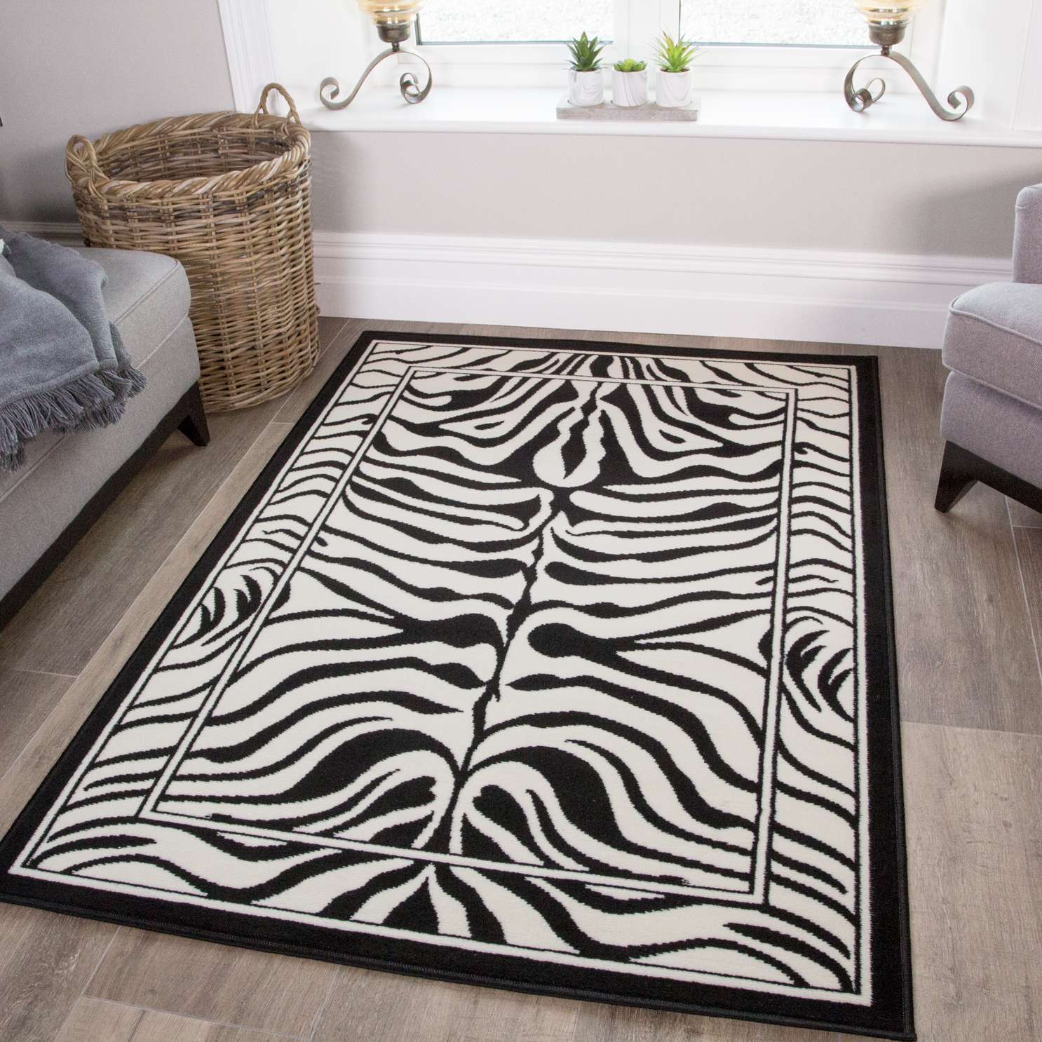 Black White Animal Zebra Print Runner Rug - Milan - 60cm x 110cm