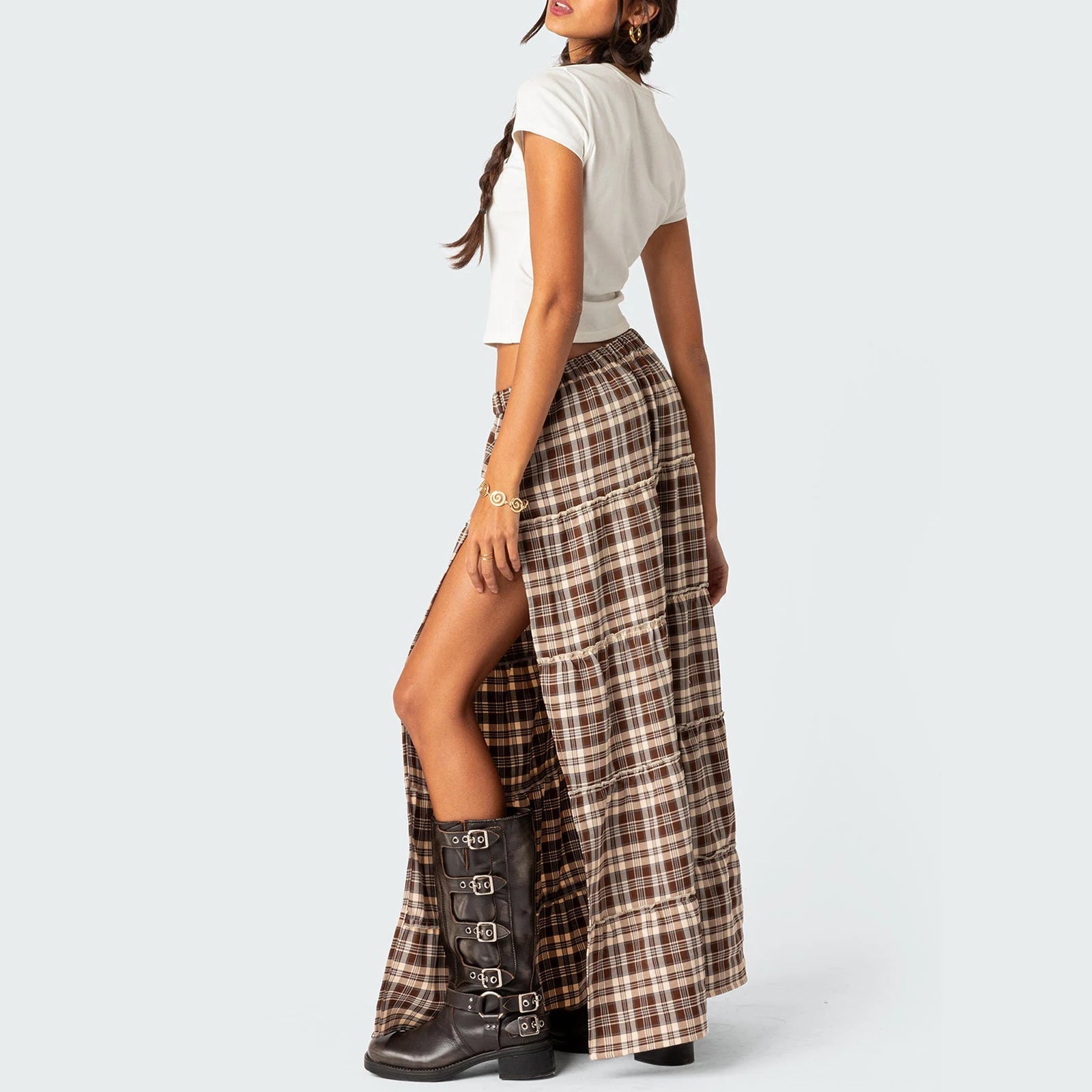 Y2K Plaid Gothic Long Skirt - Vintage Maxi Casual Skirt - Image 7