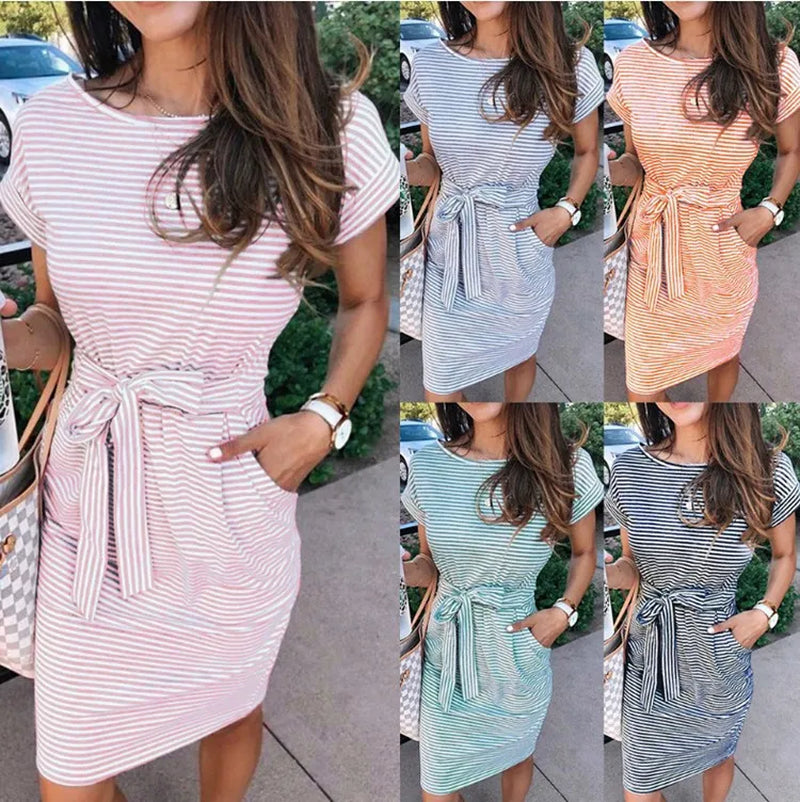 Casual Striped Women’s T-Shirt Dress in Plus Size, Summer Midi Dress