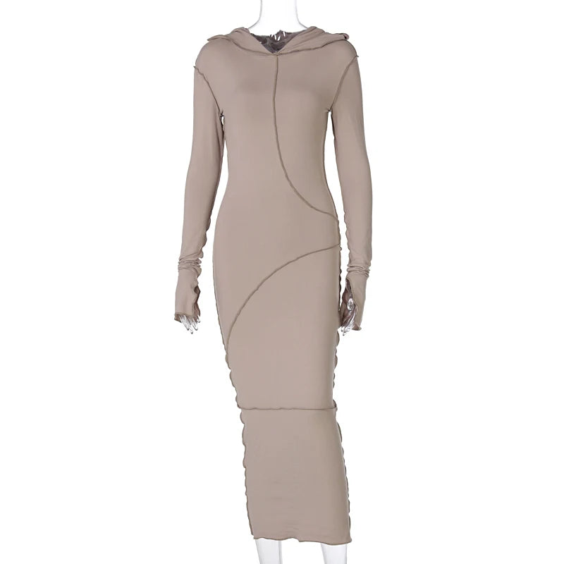 Patchwork Maxi Dress: Long Sleeve Hooded Streetwear for Women - Image 7