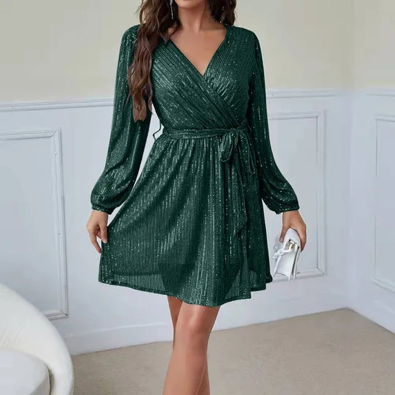 Sexy Deep V Neck Vintage Mini Sequins Party Dress - Image 8
