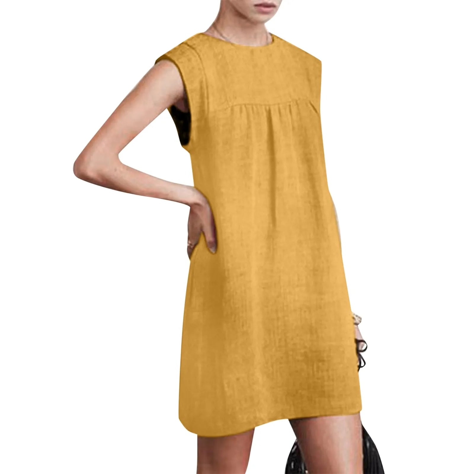 Sleeveless Linen Cotton Blend Casual Sundress for Women - Image 6