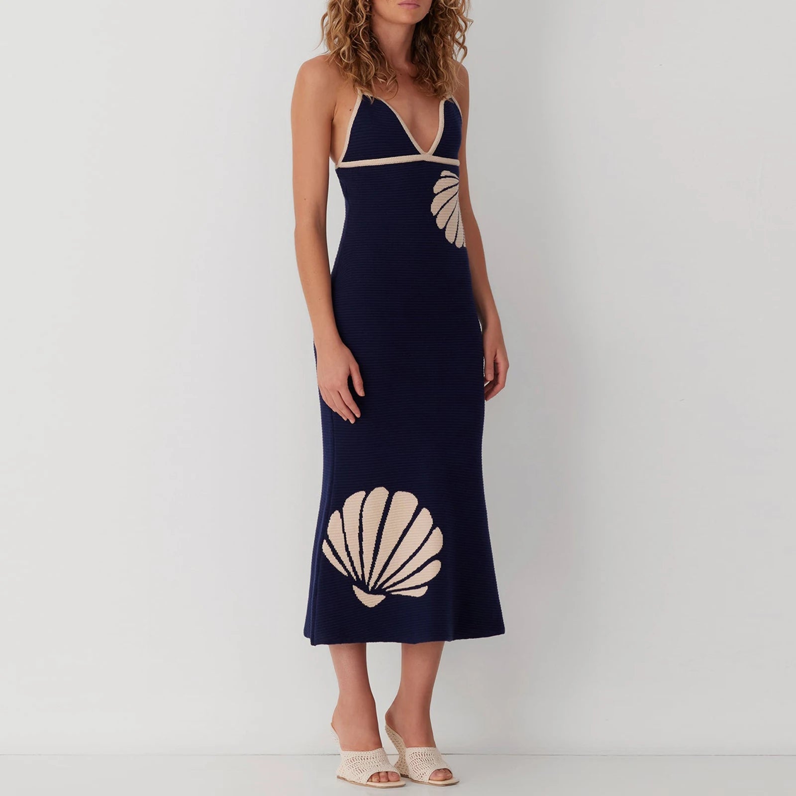 Stylish Summer Sleeveless Shell Print Maxi Dress - Image 7