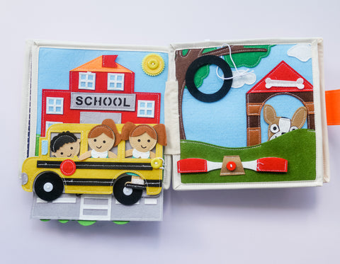 busy book page with school bus