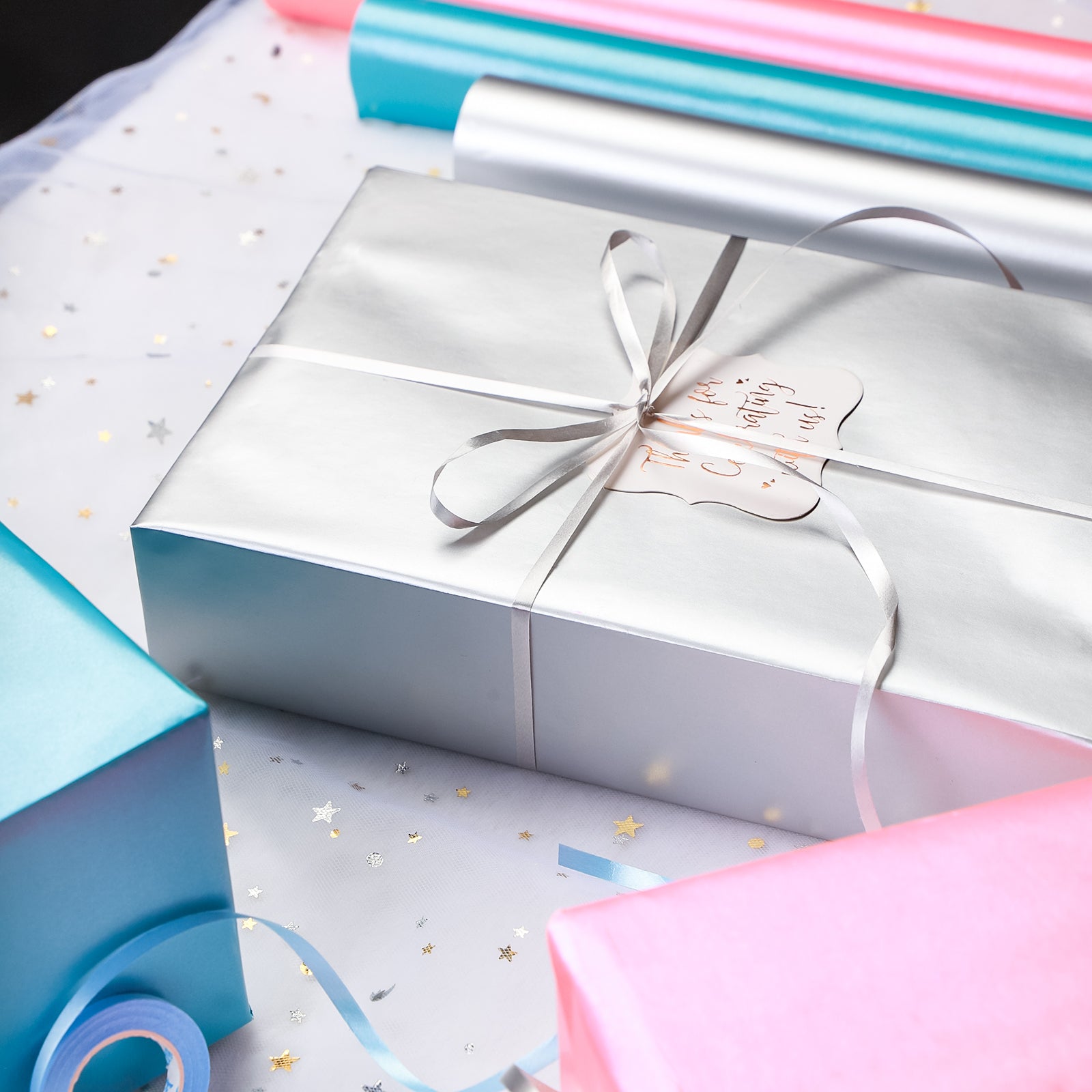 silver wrapping paper set