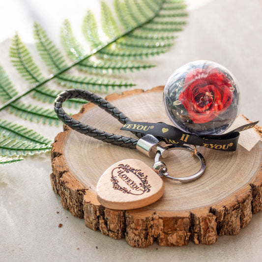 Acrylic Preserved Rose Keychain - Red