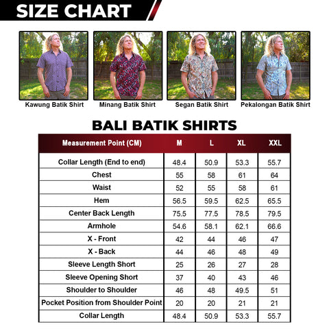 Bali Batik Shirt Size Chart