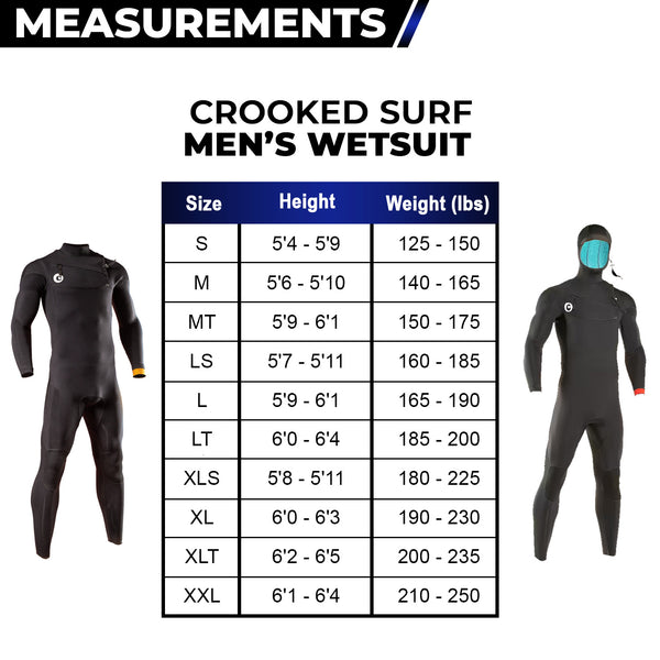 Crooked Surf Men's Wetsuit Measurements